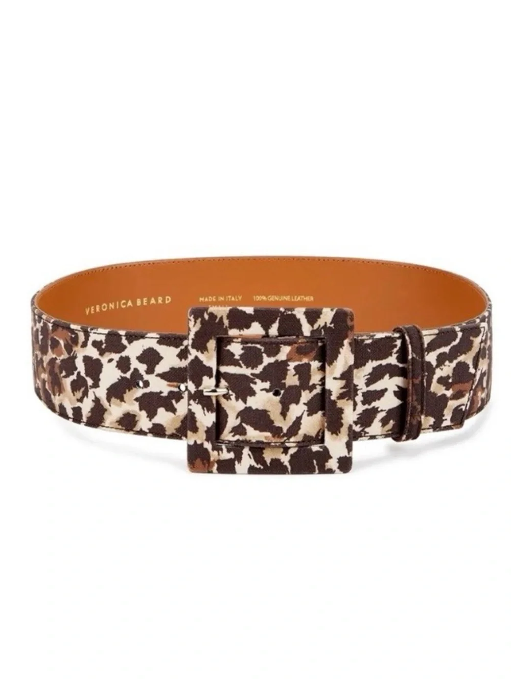 Veronica Beard Rickie Brown Animal Print Canvas Leather Statement Belt Large